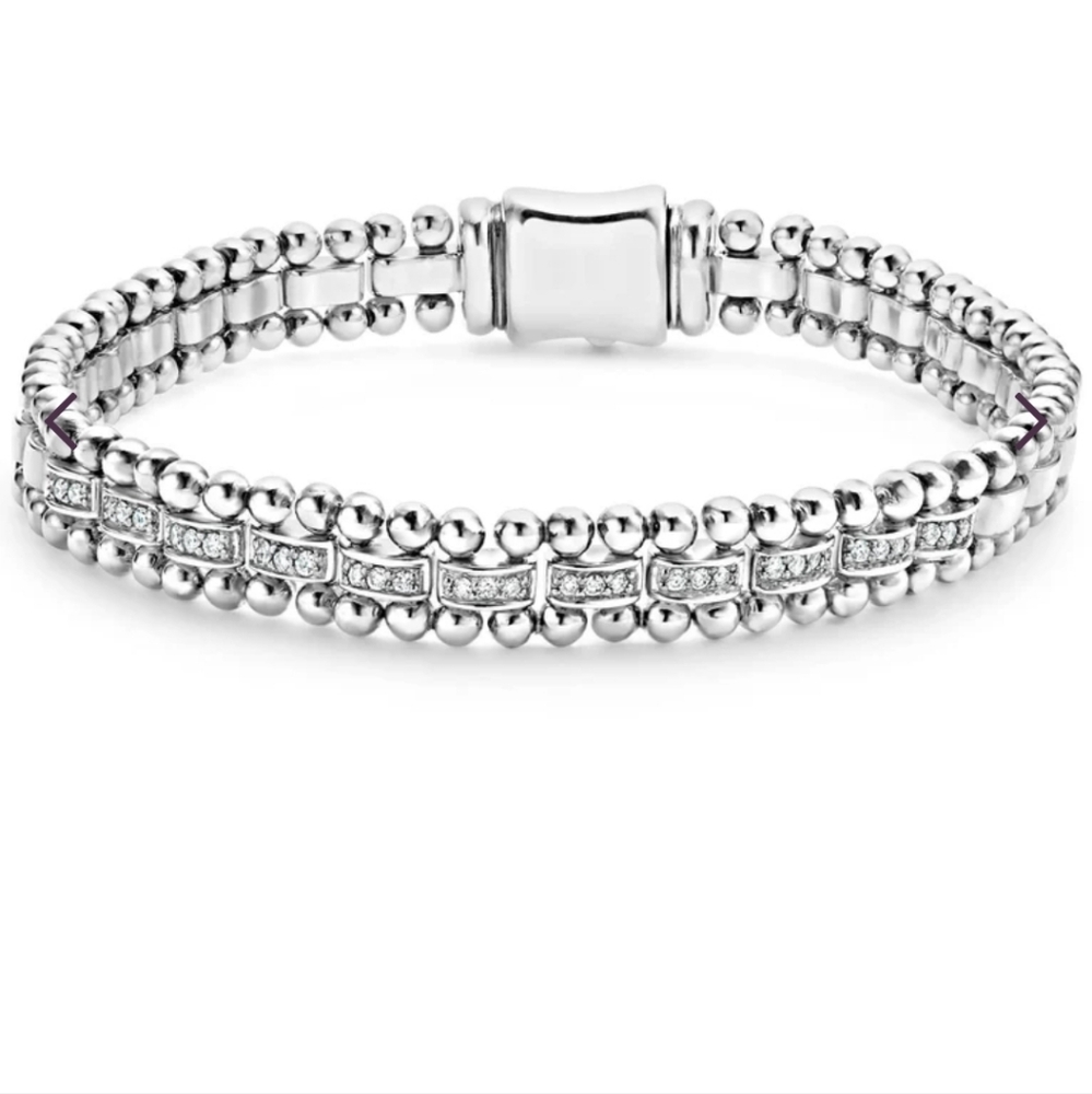 LAGOS Pave Diamond Caviar Spark Silver Link Beaded Bracelet - Picture 4 of 6